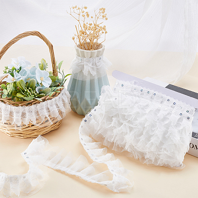 10M Polyester Flower Lace Ribbon with Paillettes OCOR-GF0003-34C-1