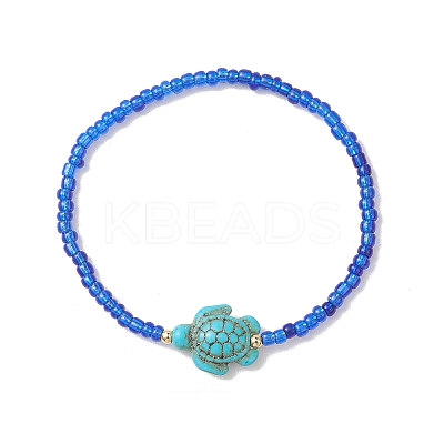 8Pcs Glass Seed Beaded & Synthetic Turquoise Turtle Beaded Stretch Bracelets Set for Women BJEW-MZ00319-1