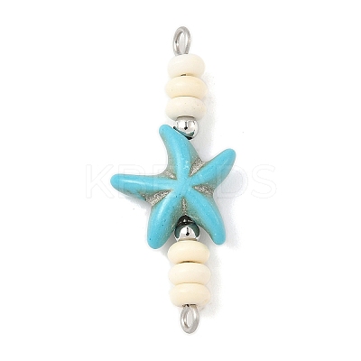 10Pcs 2 Colors Dyed Synthetic Turquoise Starfish Rondelle Beaded Connector Charms PALLOY-JF04014-1