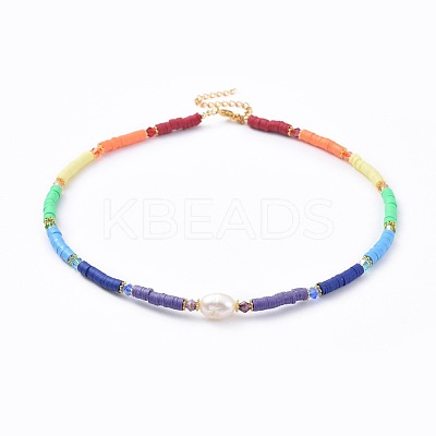 Handmade Polymer Clay Heishi Beads Necklaces NJEW-JN02527-1