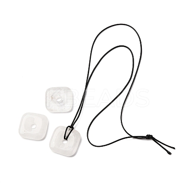 Natural Mixed Gemstone Square Pendants Black PU Leather Cord Necklaces NJEW-K285-01-1