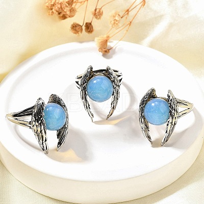Natural & Synthetic Mixed Gemstone Wings Adjustable Rings RJEW-K241-04AS-1