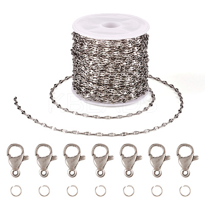 1 Roll 304 Stainless Steel Dapped Chains with 20Pcs 304 Stainless Steel Lobster Claw Clasps with 40Pcs 304 Stainless Steel Open Jump Rings CHS-TA0001-52-1