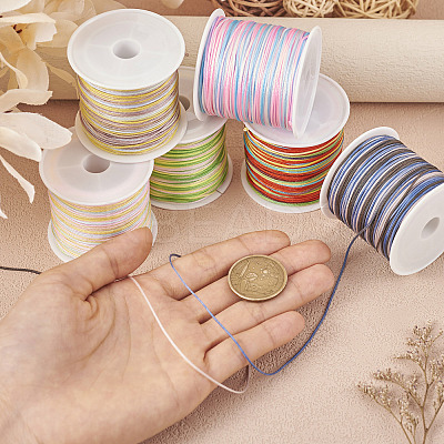 6 Rolls 6 Colors Segment Dyed Nylon Chinese Knotting Cord NWIR-TA0001-04-1