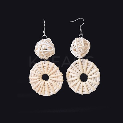 Handmade Cane Woven Beads Dangle Earrings EJEW-JE03039-1