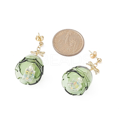Christmas Tree Glass Dangle Stud Earrings with Shell Pearl Beaded EJEW-TA00236-1
