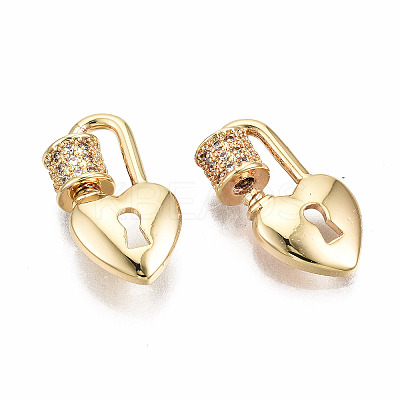 Brass Micro Pave Clear Cubic Zirconia Screw Carabiner Lock Charms KK-T056-94G-NF-1