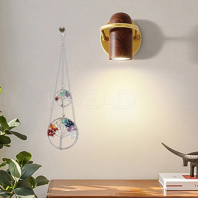 Flat Round with Tree of Life Mixed Stone Pendant Decorations HJEW-AB00162-1