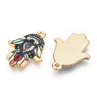 Printed Light Gold Tone Alloy Pendants ENAM-N056-206E-1