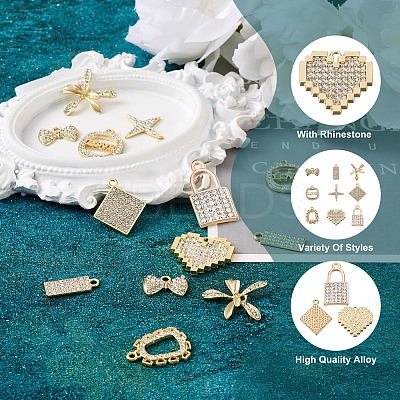 18Pcs 9 Style Alloy Crystal Rhinestone Pendants FIND-SW0001-30-1