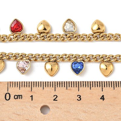 304 Stainless Steel Rhinestone Heart Tassel Twisted Chain Necklaces for Women NJEW-V010-01G-05-1