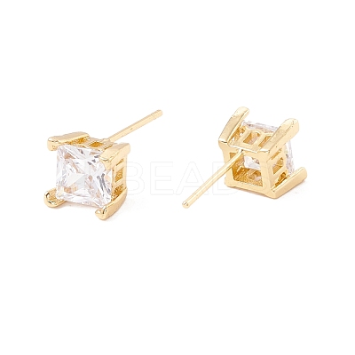Clear Cubic Zirconia Square Stud Earrings EJEW-F282-45G-1