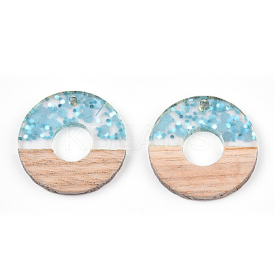 Transparent Resin & White Wood Pendants RESI-N039-52-1
