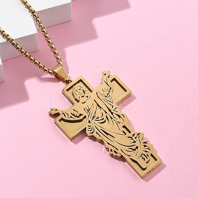 201 Stainless Steel Religion Pendant Necklaces NJEW-Z058-04G-1