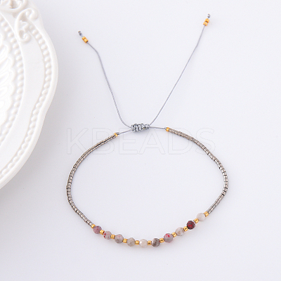 2mm Faceted Natural Grey Agate Beaded Braided Adjustable Bracelets for Women PF2854-12-1