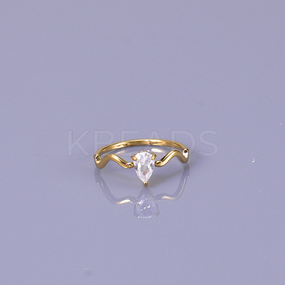 Teardrop 304 Stainless Steel with Clear Cubic Zirconia Finger Rings for Women FS-WG6614B-03-1