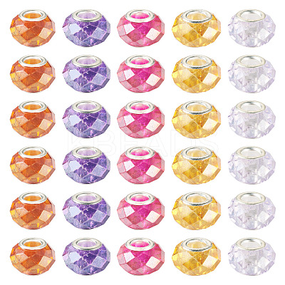 50Pcs 5 Colors Baking Paint Transparent Glass European Beads GPDL-SW0001-01-1