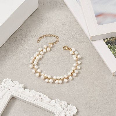 Shell Pearl Round Beaded Charm Bracelet BJEW-TA00219-1