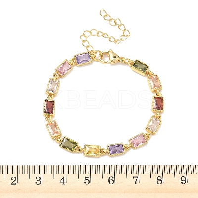 Rectangle Brass Pave Cubic Zirconia Link Chain Bracelets for Women BJEW-P385-05G-1