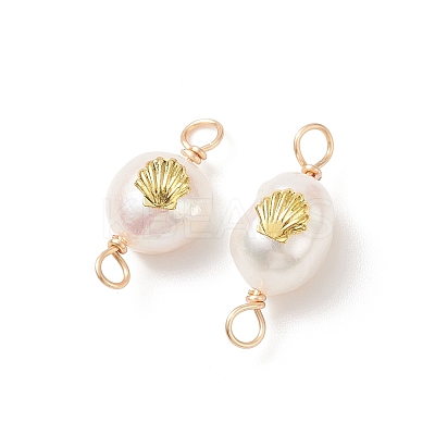 Grade AA Natural Cultured Freshwater Pearl Connector Charms with Golden Tone Alloy Slices PALLOY-JF01996-02-1