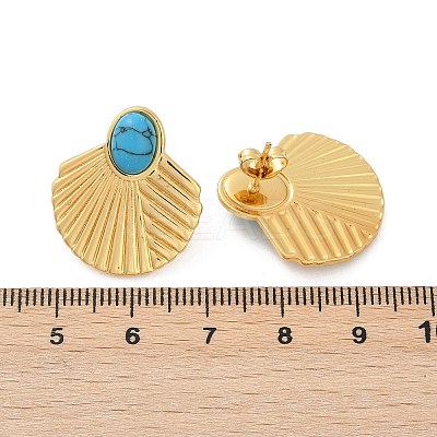 Fan 304 Stainless Steel Synthetic Turquoise Stud Earrings for Women EJEW-U046-17A-G-1