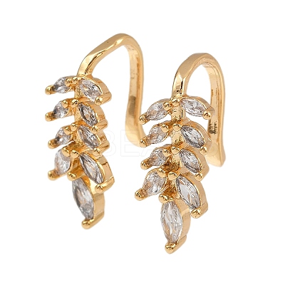 Leaf Brass Micro Pave Clear Cubic Zirconia Cuff Earrings EJEW-F384-20G-1