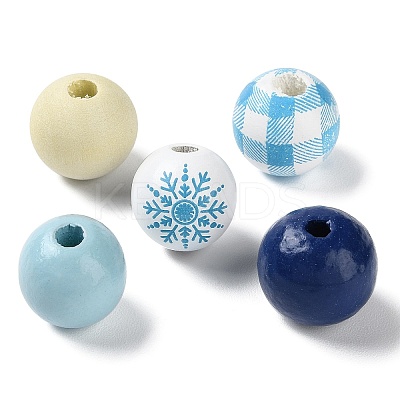 50Pcs Winter Theme Wood European Beads WOOD-G016-01-1