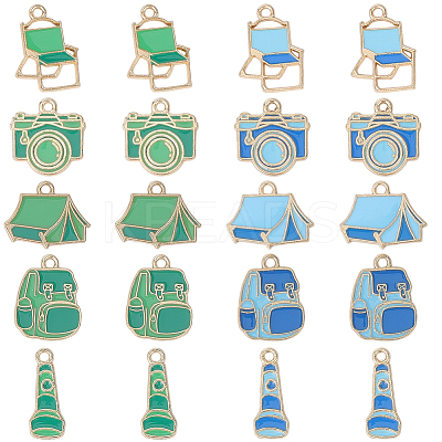 40Pcs 10 Styles Camping Equipment Series Alloy Enamel Pendants FIND-SC0019-16-1