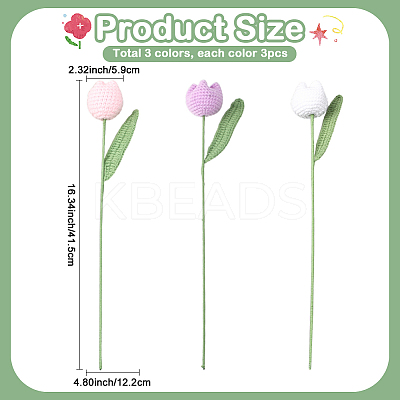 9Pcs 3 Colors Polyester with Iron Wire Artificial Tulip Flower AJEW-SC0031-42B-1