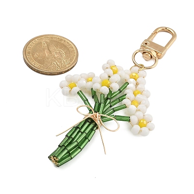 Flower Glass Seed Beads Pendant Decoration HJEW-TA00310-1