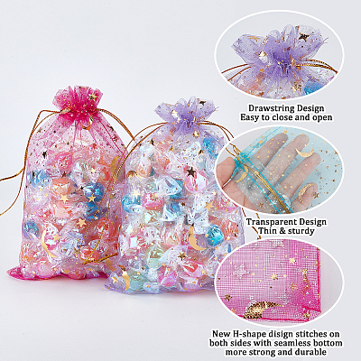 72Pcs 12 Colors Gold Stamping Moon & Star Organza Drawstring Gift Storage Bags OP-BBC0001-02B-1