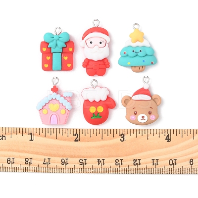 24Pcs 6 Styles Christmas Opaque Resin Pendants RESI-FS0001-43-1