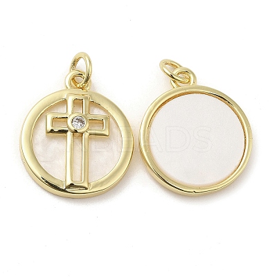 Rack Plating Brass Micro Pave Clear Cubic Zirconia Pendants ZIRC-Q203-01G-02-1