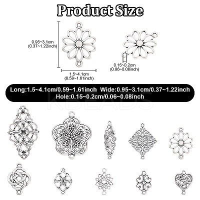60Pcs 10 Styles Tibetan Style Alloy Flower Connector Charms FIND-YW0010-22-1
