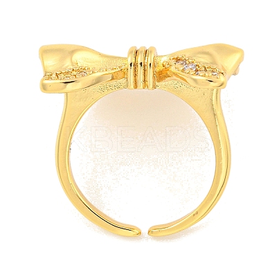 Brass Micro Pave Clear Cubic Zirconia Bowknot Open Cuff Ring for Women RJEW-M173-04A-G-1