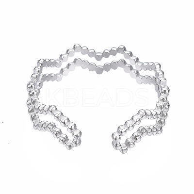 Non-Tarnish 304 Stainless Steel Wave Wrap Open Cuff Ring LS-RJEW-T023-66P-1