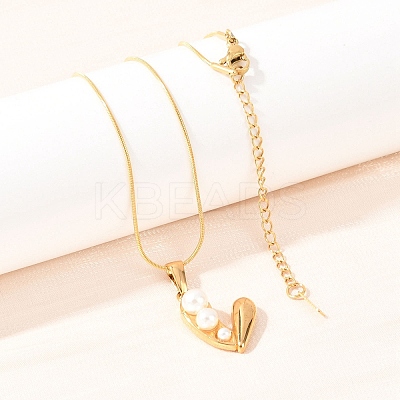 304 Stainless Steel with Acrylic Imitation Pearl Pendant Necklaces NJEW-H088-05C-G-1
