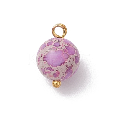 Dyed Natural Imperial Jasper Round Charms with Brass Loops PALLOY-JF04139-1