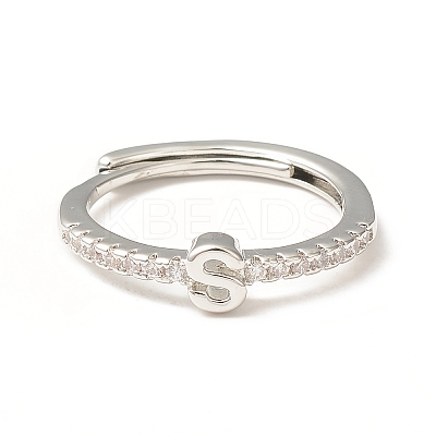 Clear Cubic Zirconia Initial Letter Adjustable Ring RJEW-C052-01P-S-1