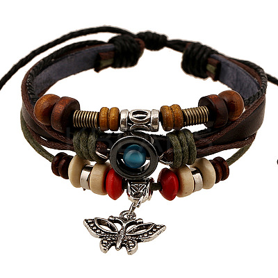 Rope & Cowhide Leather Braided Multi-strand Bracelets BUER-PW0001-036-1