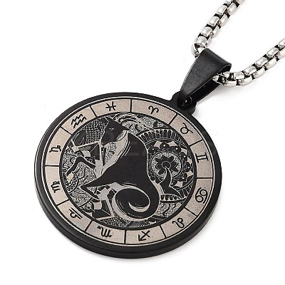 Retro Mandala 201 Stainless Steel Box Chain Constellation Pendant Necklaces for Women Men LS-NJEW-M223-01D-1