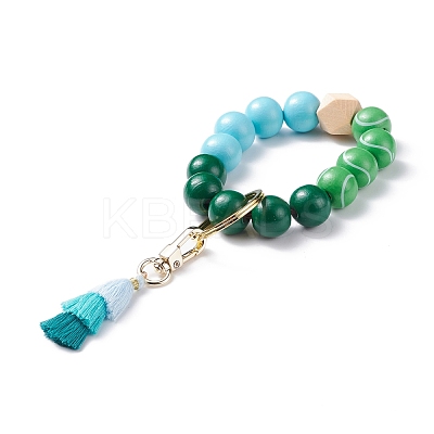 Round & Polygon Natural Wood Beads Stretch Bracelets Keychains KEYC-JKC00318-1