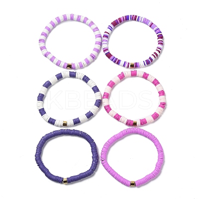 Handmade Polymer Clay Heishi Beads Stretch Bracelets Sets BJEW-JB05902-02-1