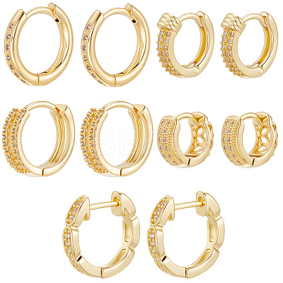 5 Piars 5 Style Brass Micro Pave Clear Cubic Zirconia Hoop Earrings EJEW-BBC0001-99-1