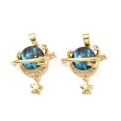Brass Micro Pave Cubic Zirconia with Glass Pendants KK-G533-21G-1