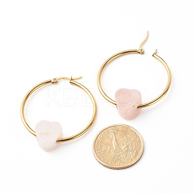 Heart Natural Rose Quartz Beads Earrings for Girl Women EJEW-JE04638-01-1