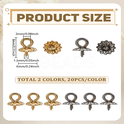 40Pcs 2 Colors 304 Stainless Steel Screw Eye Pin Peg Bails STAS-LP0005-17-1