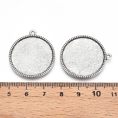 Tibetan Style Carved Rose Alloy Flat Round with Rose Pendant Cabochon Settings TIBEP-Q045-024AS-RS-1