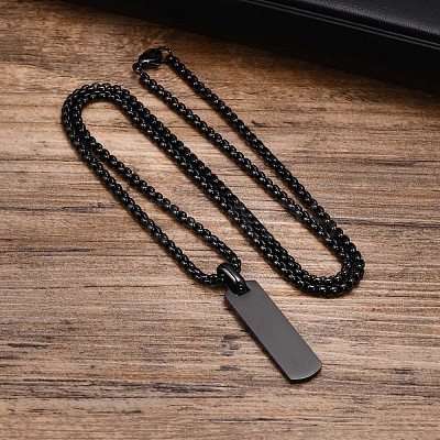 Blank Rectangle Stainless Steel Pendant Box Chain Necklaces for Men FS-WG55909-03-1