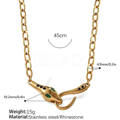 304 Stainless Steel Pave Green Cubic Zirconia Snake Pendant Necklaces for Women WGE46FD-01-1